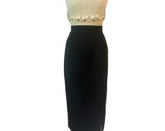 Long black wool side slit maxi pencil skirt M