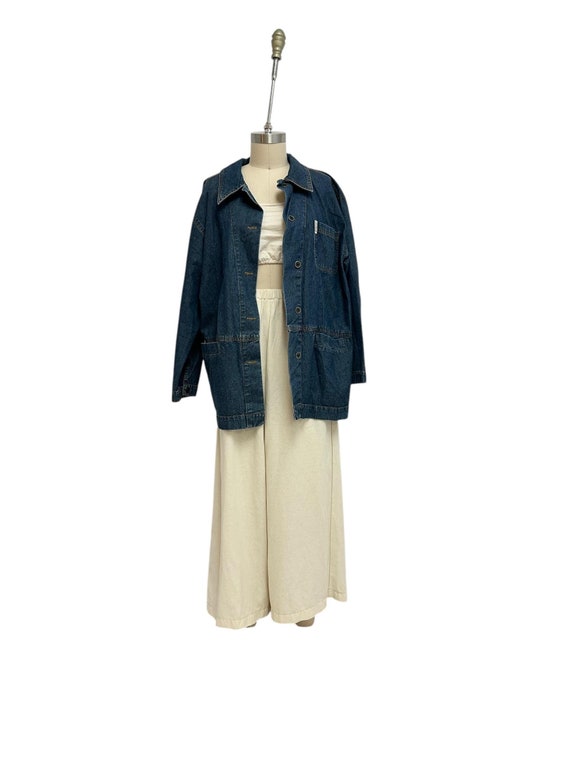 indigo denim chore coat 90s vintage minimalist longlo jean jacket M