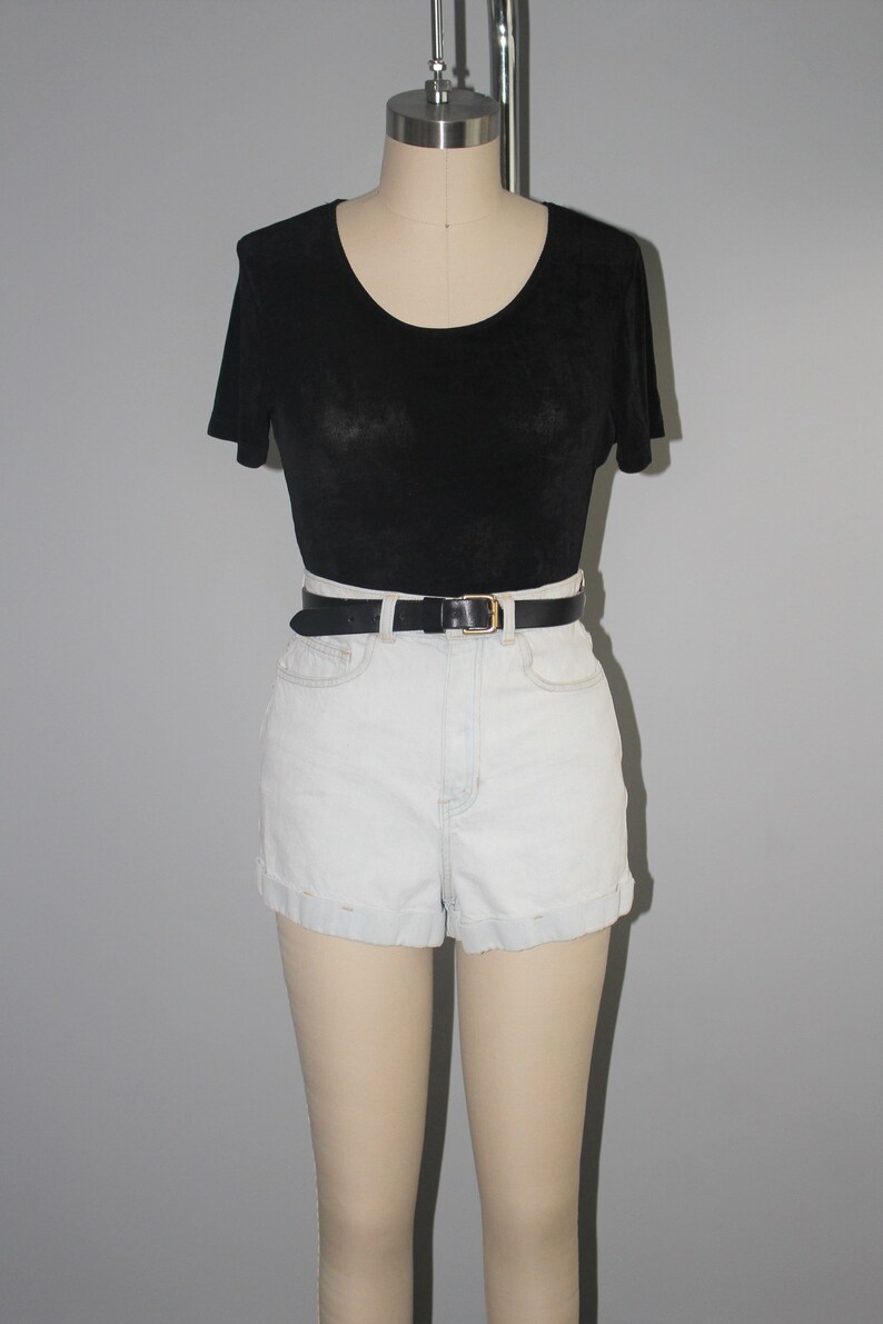 minimal cuffed high waist denim shorts 90s vintage super pale light wash jean shorts size 27
