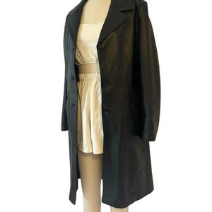 Y2K streamlined long black leather jacket image 5