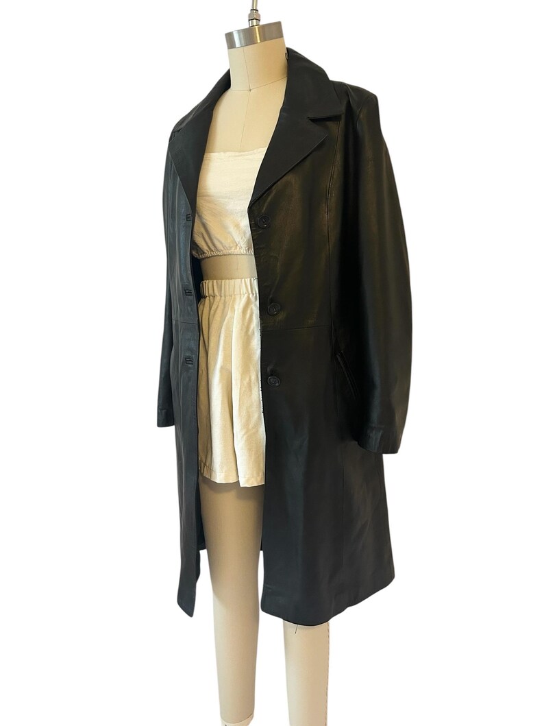 Y2K streamlined long black leather jacket image 5