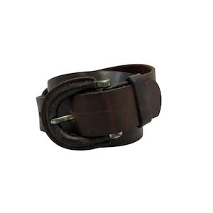 dark chocolate leather belt 70s vintage boho womens belt M/L