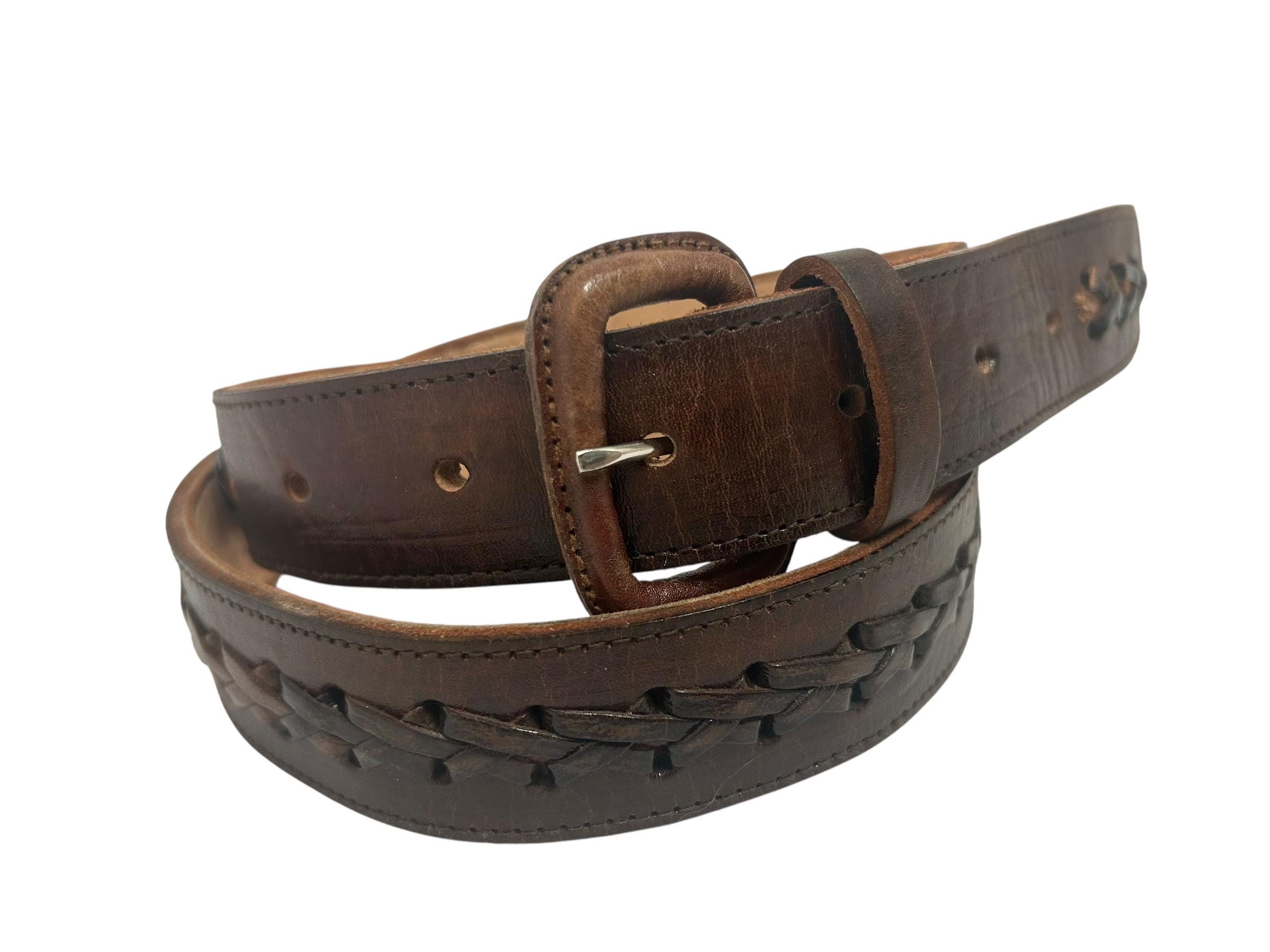 ヴィンテージレザーベルト 70年代 ボヘミアン コニャック織り 牛革