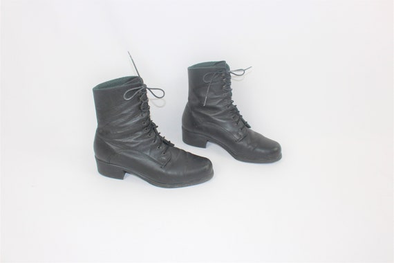 insulated lace up boots minimal vintage black leat
