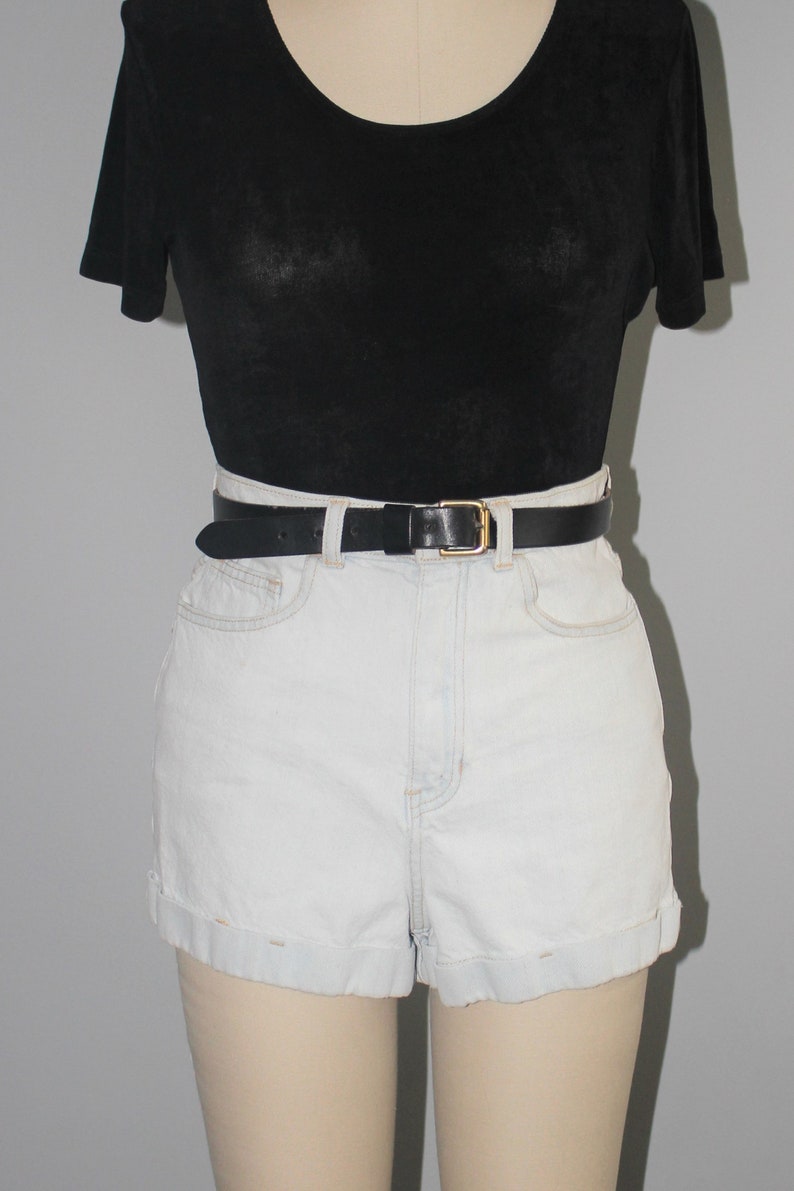 minimal cuffed high waist denim shorts 90s vintage super pale light wash jean shorts size 27