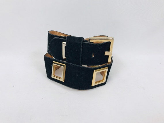 80s black suede statement belt small thick square