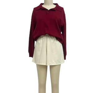 cranberry merino wool sweater 90s vintage minimalist pull over red collared henley knit M
