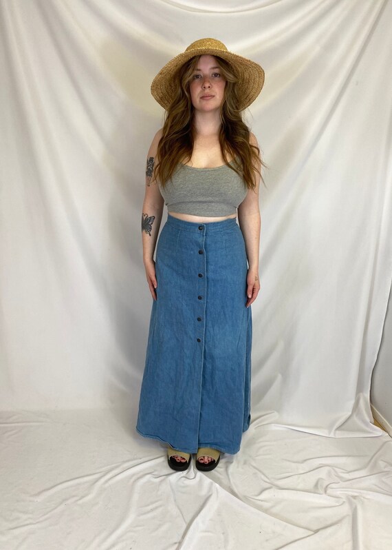 70s Denim Maxi Skirt 1970s Boho Long 