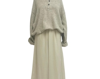 heather grey knit pull over sweater vintage wool cotton blend minimalist oversized jumper L