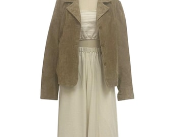 tan suede jacket 90s vintage minimalist button up leather chore coat S