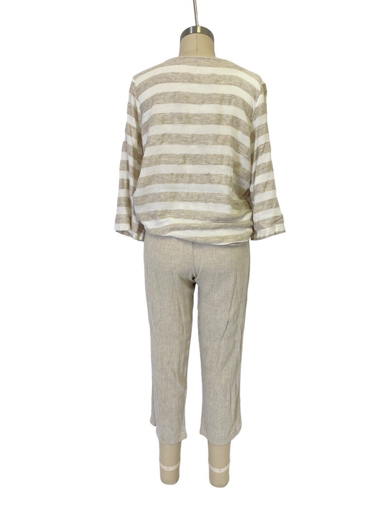 Conjunto de estar por casa de lino y rayón a rayas: pantalón de gasa neutra, talla S imagen 4