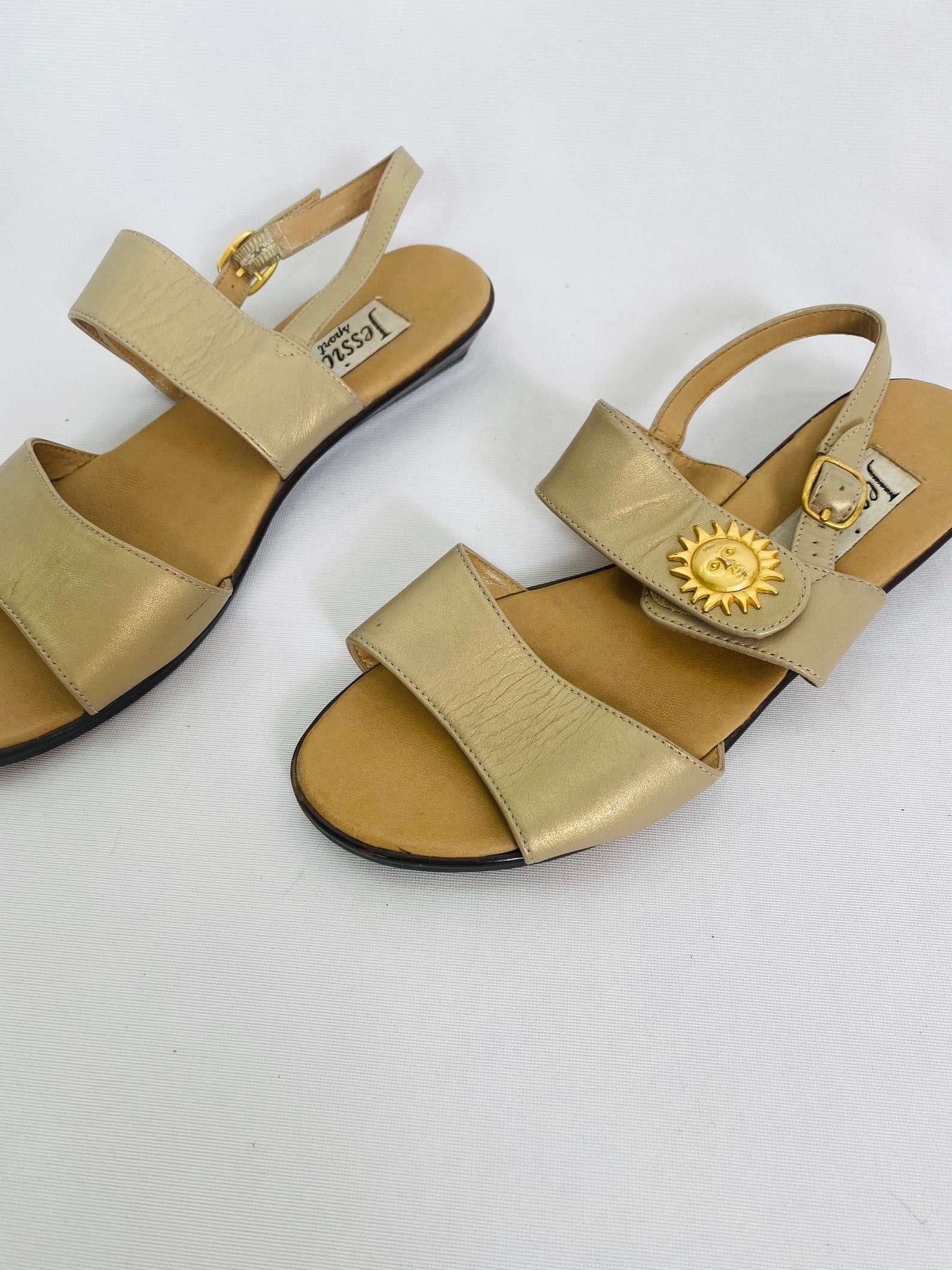 Golden sun sandals 90s strappy wedge boho leather sandal 8 | Etsy