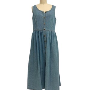 faded denim market dress 90s vintage long button down maxi jean dress L