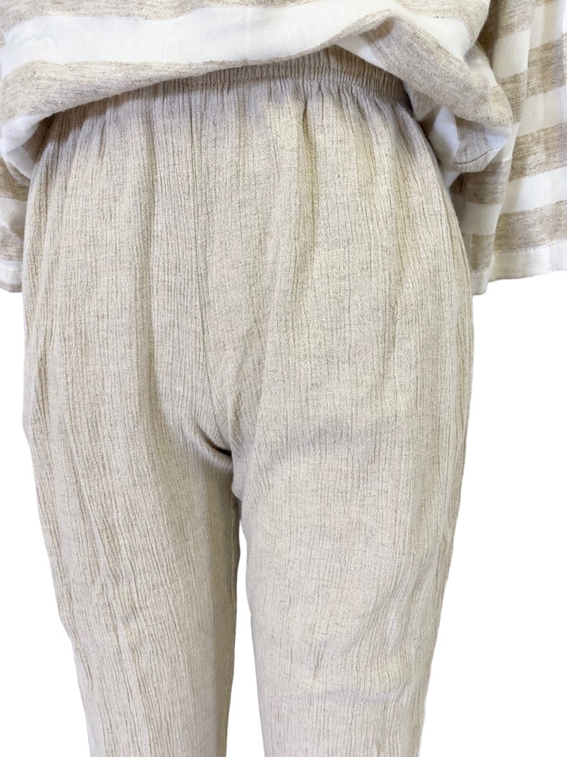 Conjunto de estar por casa de lino y rayón a rayas: pantalón de gasa neutra, talla S imagen 5