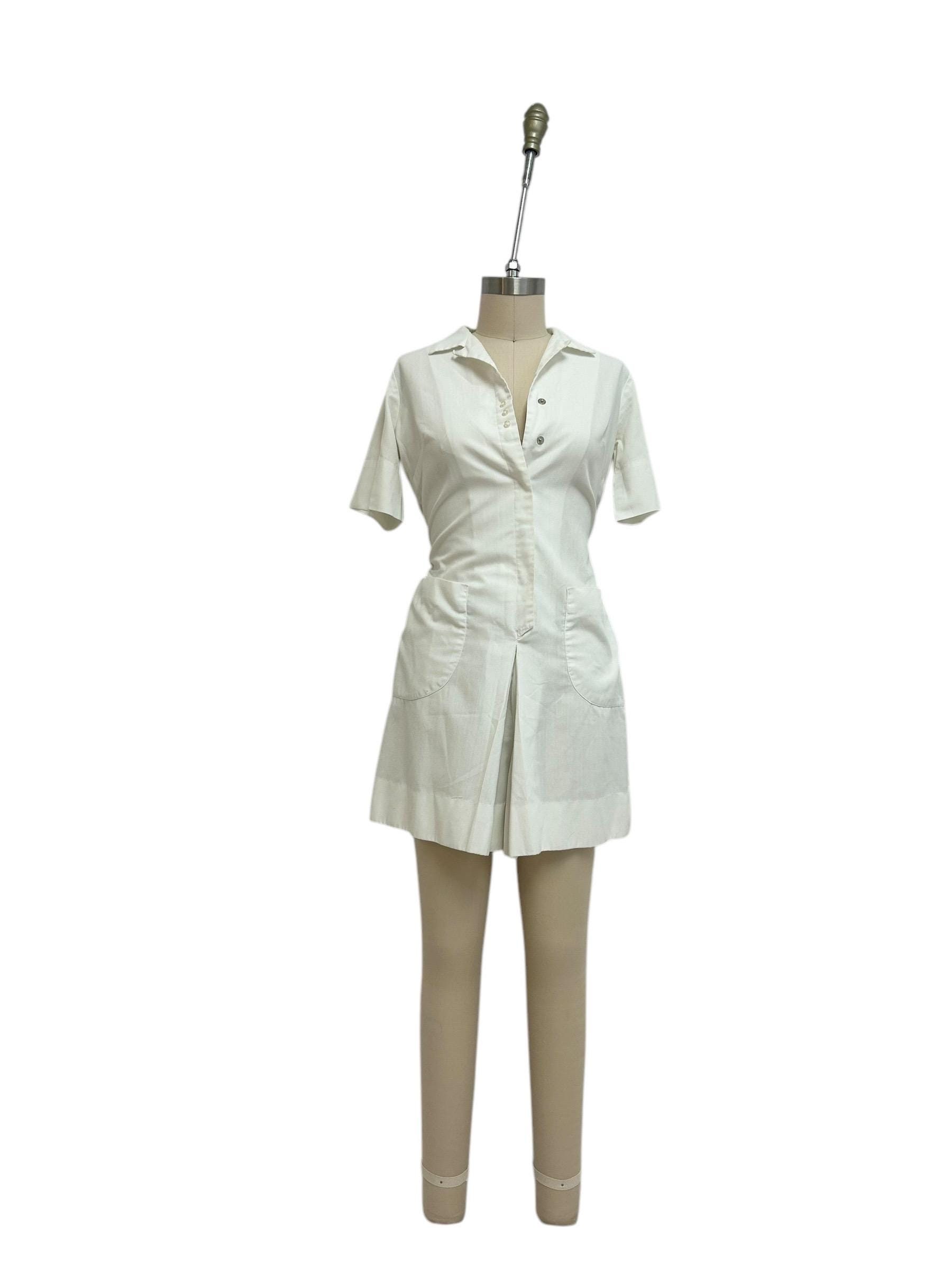 white cotton mini romper 70s vintage retro short jumpsuit M