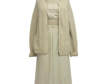 hand knit cardigan 70s vintage zip up grandma sweater L