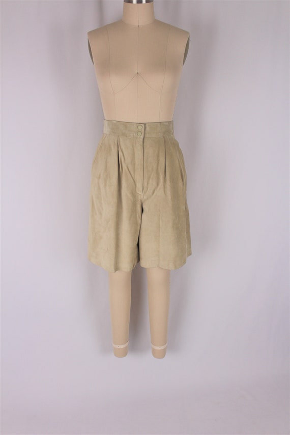 suede bermuda shorts 80s sage green leather high w