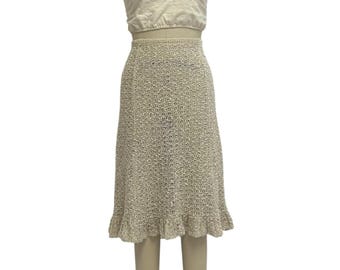 Falda midi de lino vintage de crochet: estilo bohemio cottagecore de los años 70 - Talla M