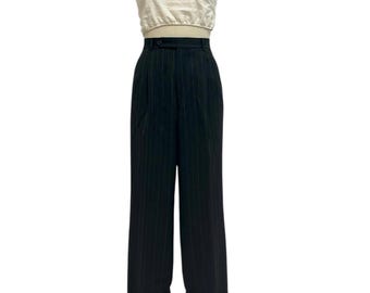 Pantalon en laine anthracite à fines rayures, pantalon homme minimaliste sur mesure vintage des années 90 L