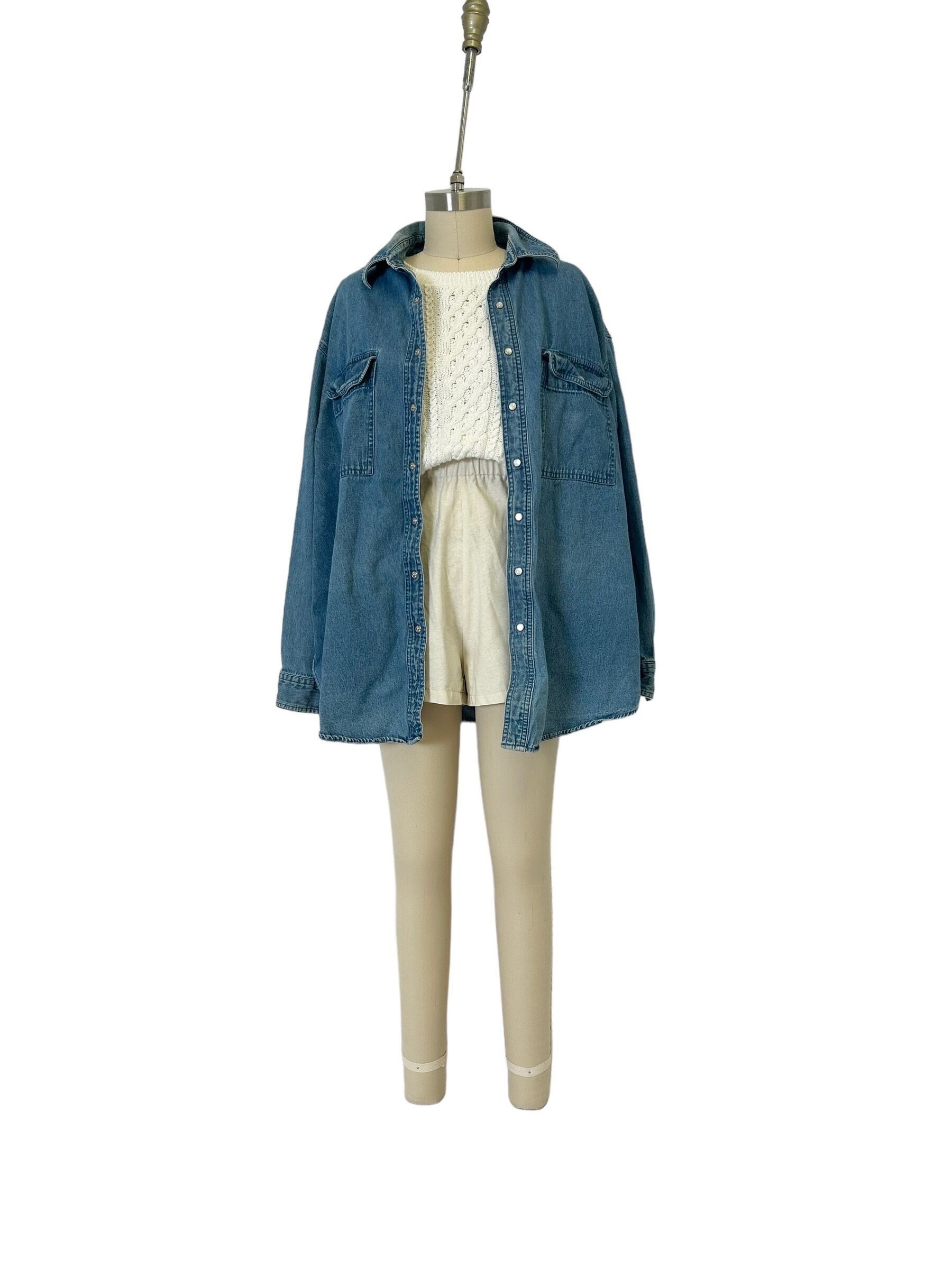 Faded Denim Shirt Jacket Y2k Oversized Jean Shirt - Etsy