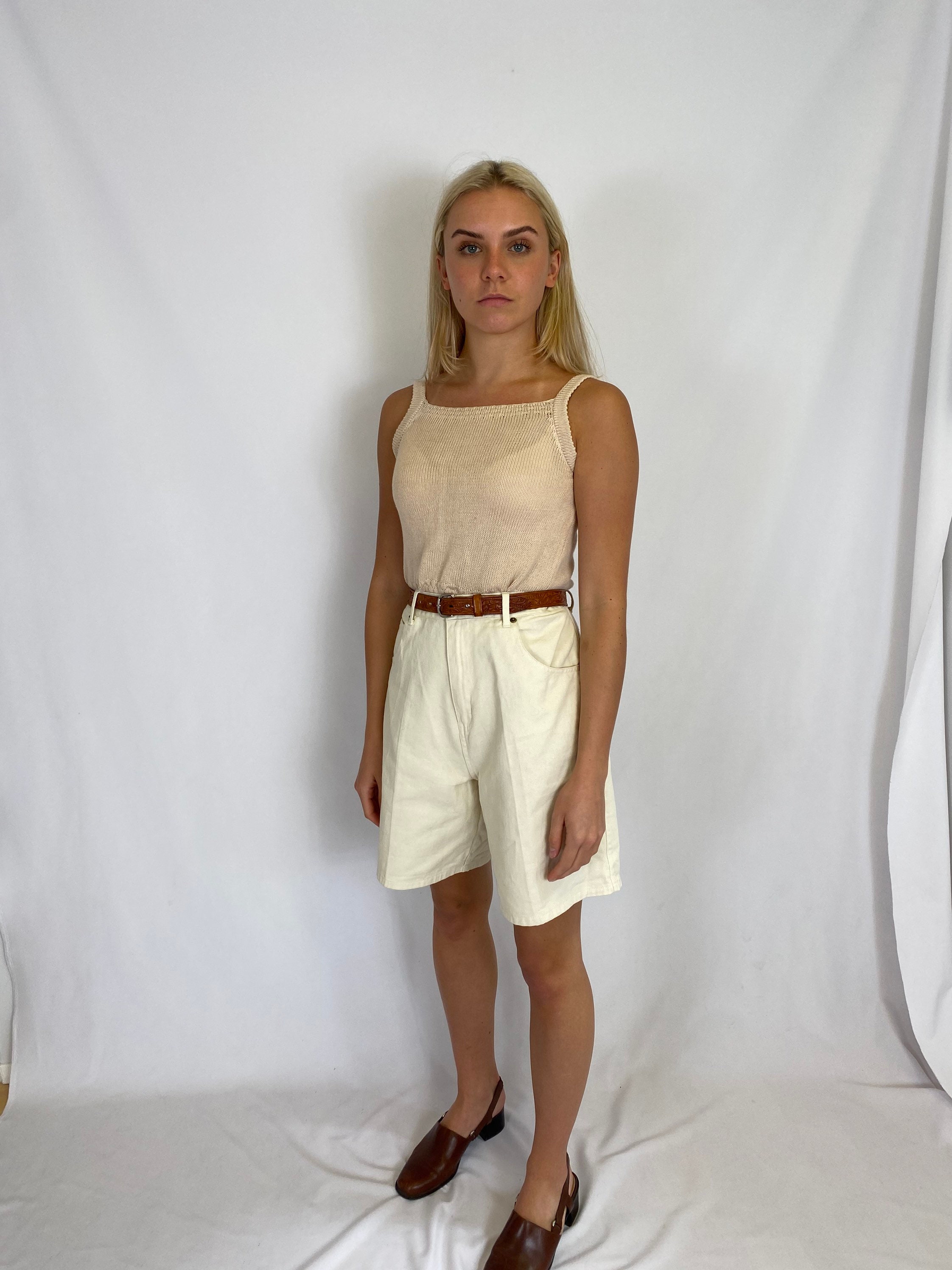 beige knit tank top