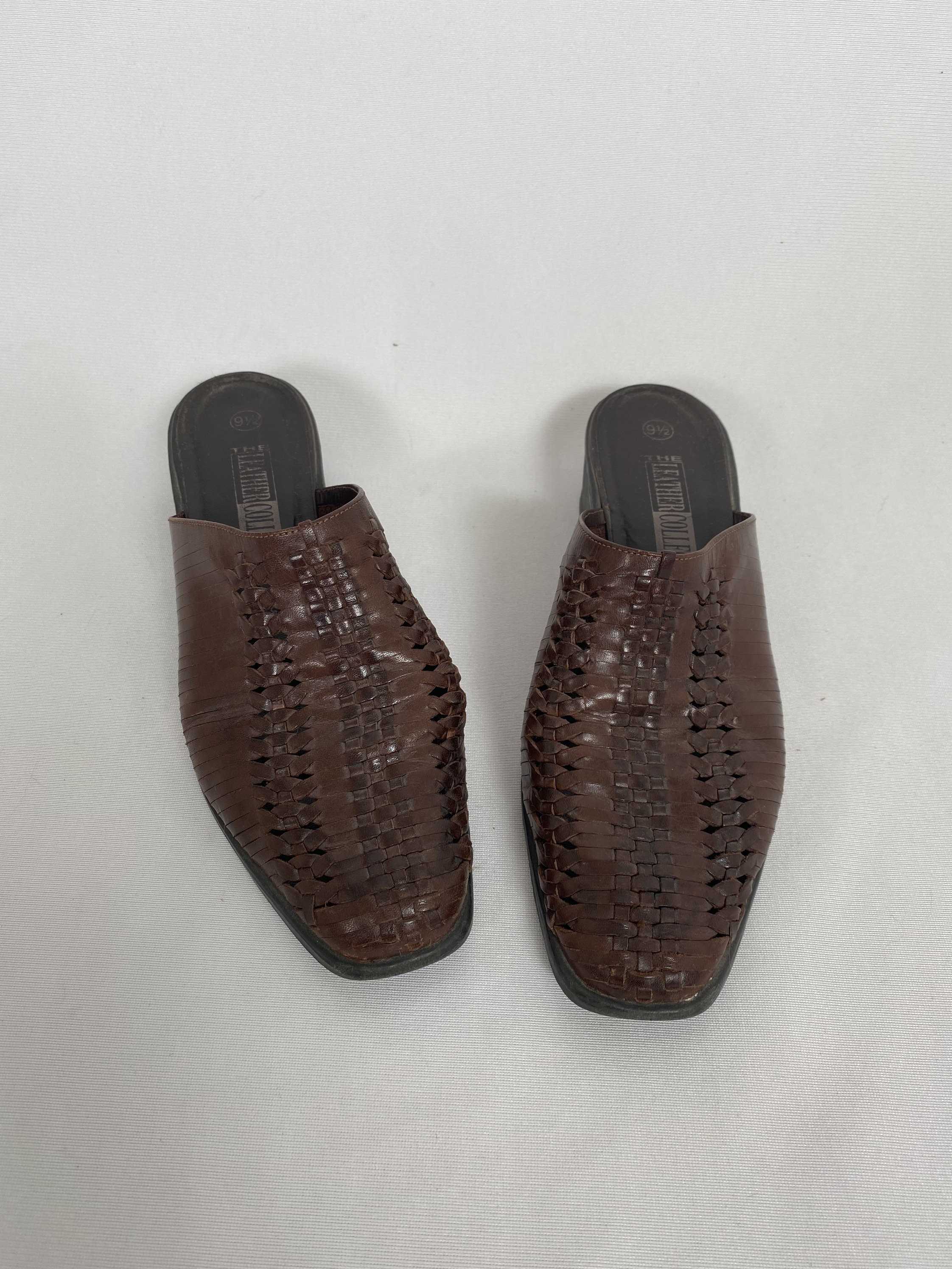 Woven Brown Leather Mules 90s Chunk 