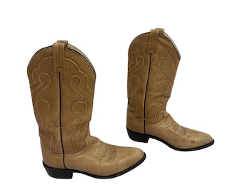 beige ornate cowboy boots vintage boho pull on textured western boot 8