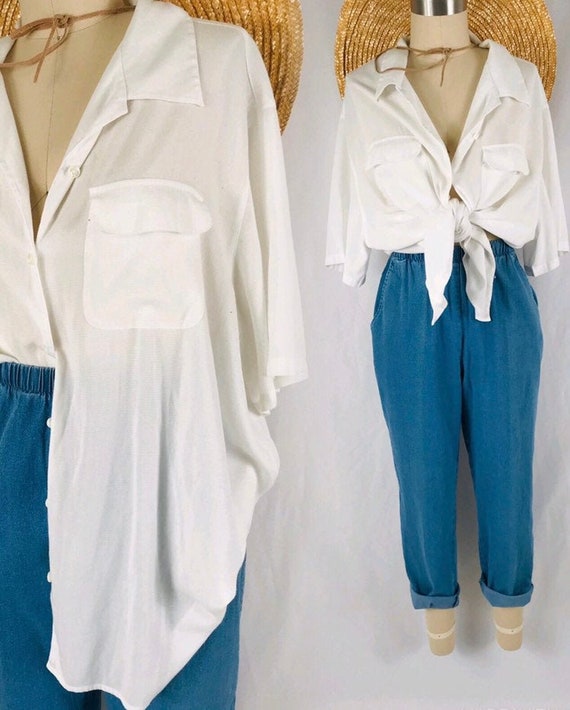 white gauze blouse minimalist vintage oversized re