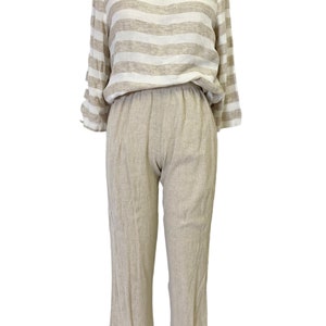 Conjunto de estar por casa de lino y rayón a rayas: pantalón de gasa neutra, talla S imagen 2