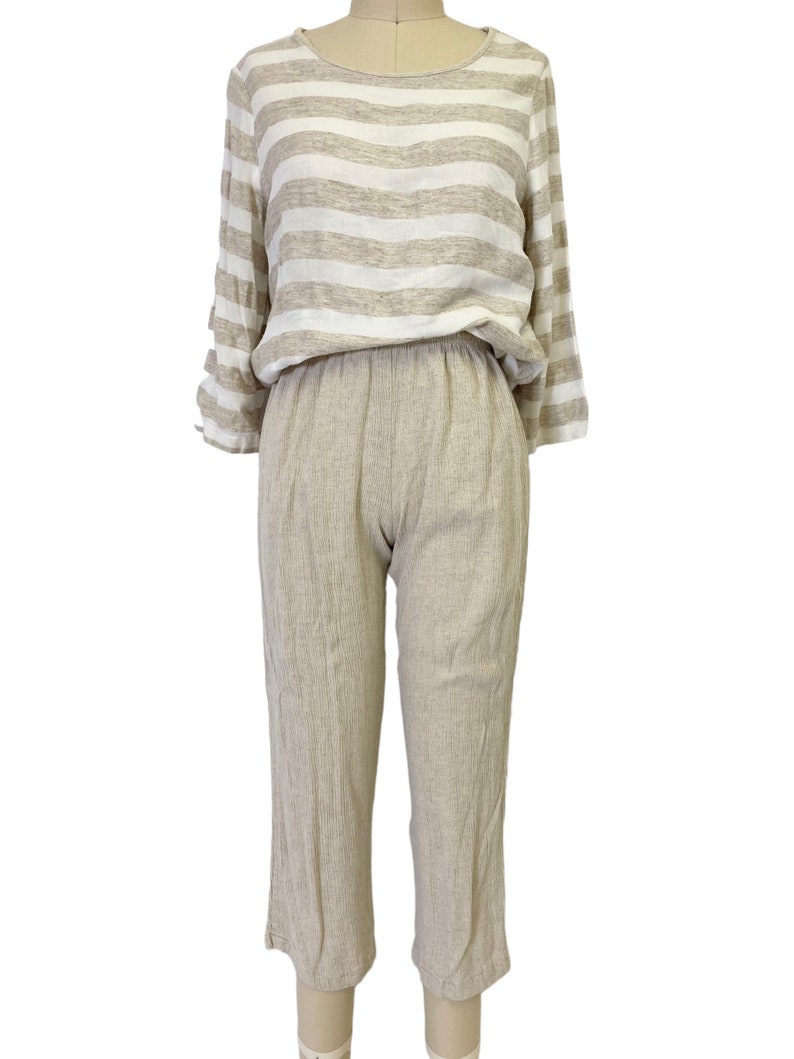 Conjunto de estar por casa de lino y rayón a rayas: pantalón de gasa neutra, talla S imagen 2