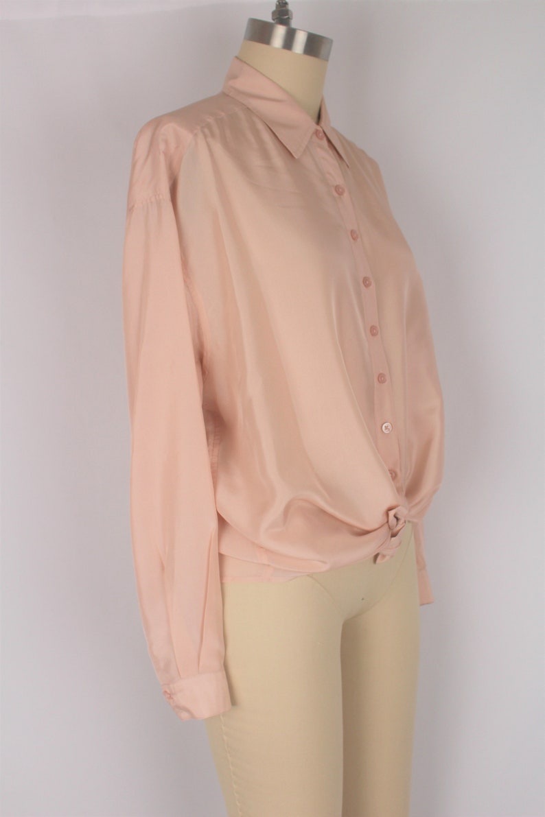 Blush pink silk blouse 90s minimalist relaxed fit button up Etsy