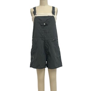 90s overalls vintage Request charcoal grey denim cargo pocket shortalls dungarees M