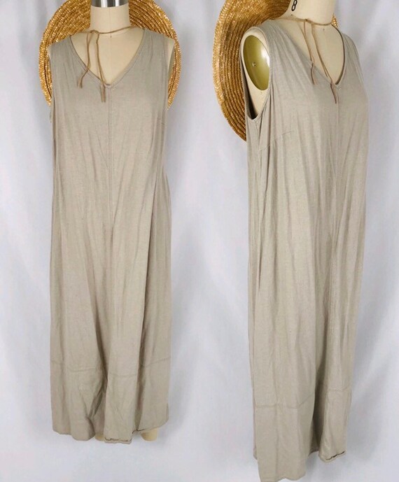 long neutral linen dress vintage mushroom colored