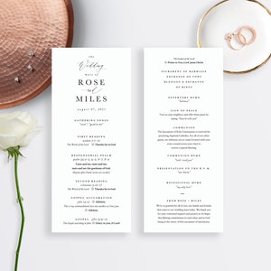 St. Rose- Catholic Wedding Program Template, Custom Nuptial Mass Church Program Printable, 4.25x11 in. Instant Download DIY