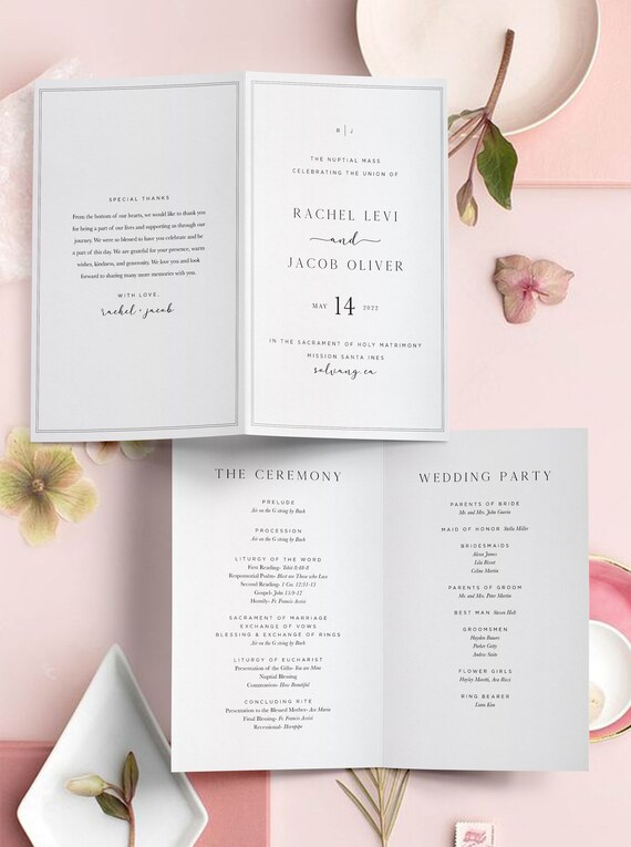 St Catholic Wedding Program Template Nuptial Mass Program Classic 