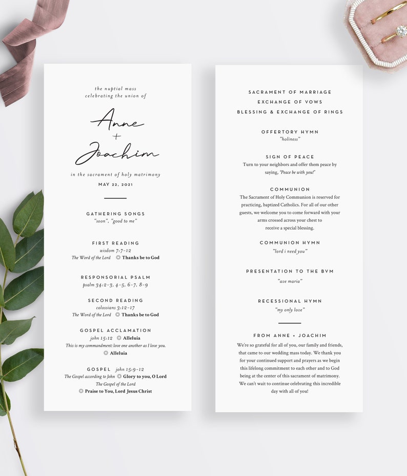 St. Anne Catholic Wedding Program Template with Mass