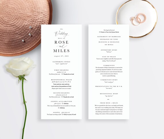 St Rose Catholic Wedding Program Template With Mass Nuptial Etsy