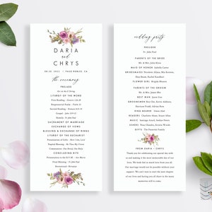 St. Daria- Catholic Wedding Program Template with Mass, Custom Floral Mass Church Program Printable, 4.25x11 in. Boho DIY Instant Download