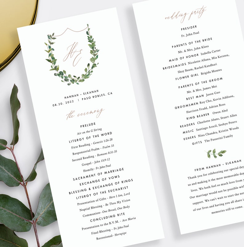 St. Hannah Catholic Wedding Program Template with Mass