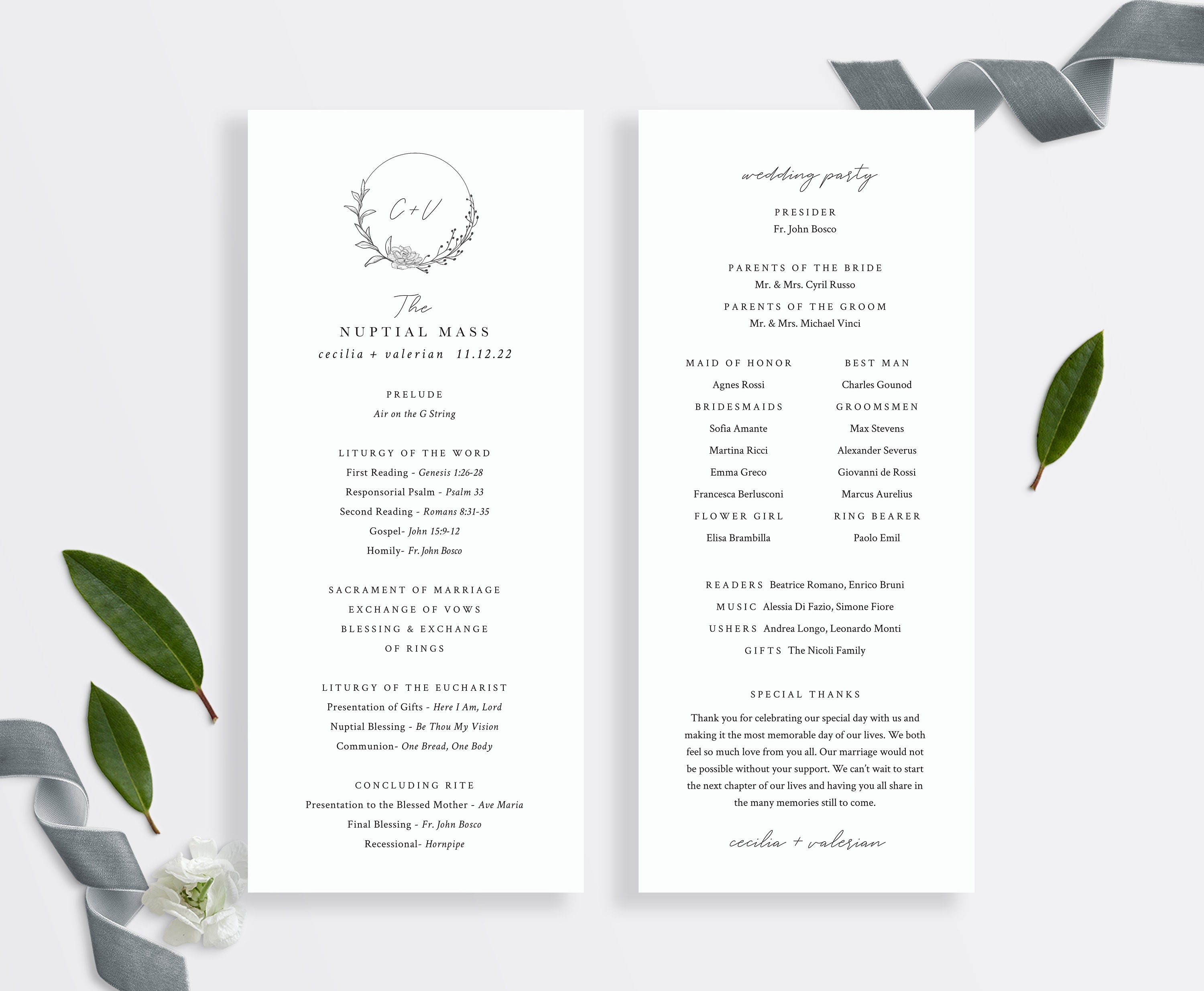 Wedding Program Template Catholic Mass