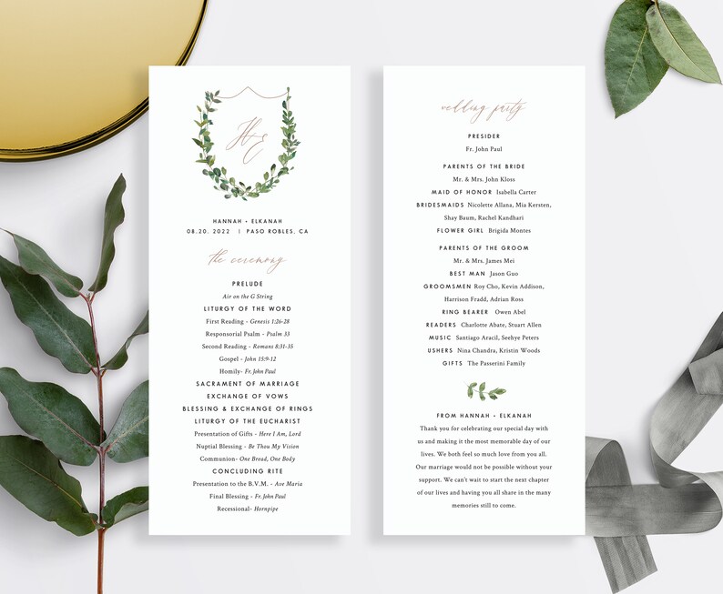 St. Hannah Catholic Wedding Program Template with Mass