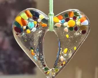 Glass heart...rainbow...window decoration...gift idea