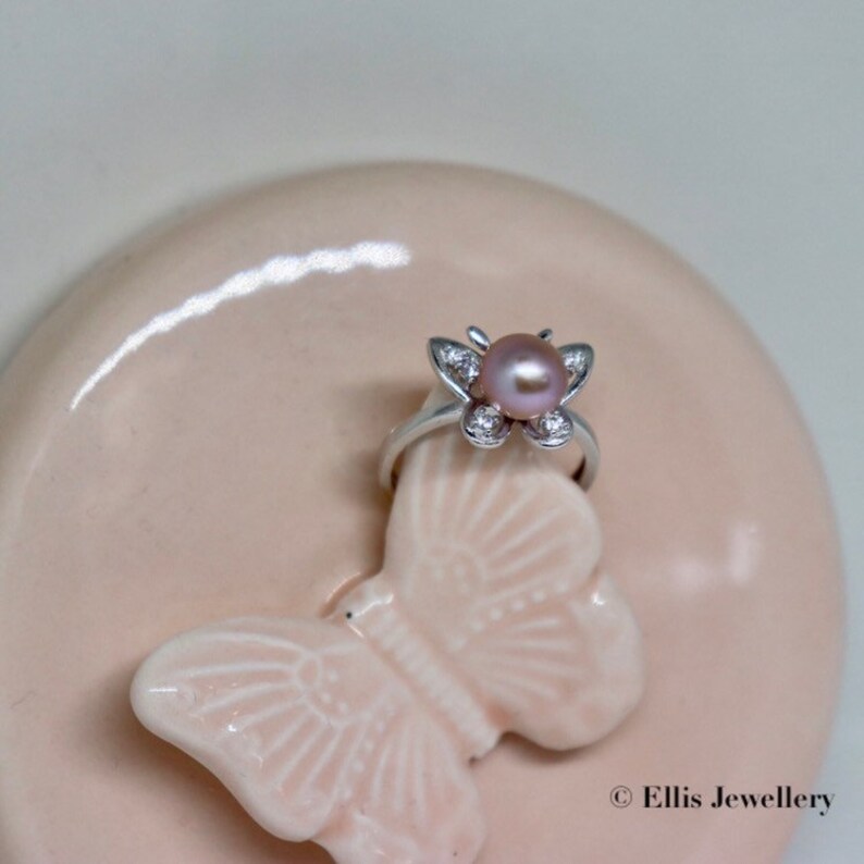 Ivory Pink Pearl Ring Sterling Silver Handmad Valentines Day Gift Dainty Pearl ring Mothers Day Gift Ellis Jewellery Pearl Jewellery