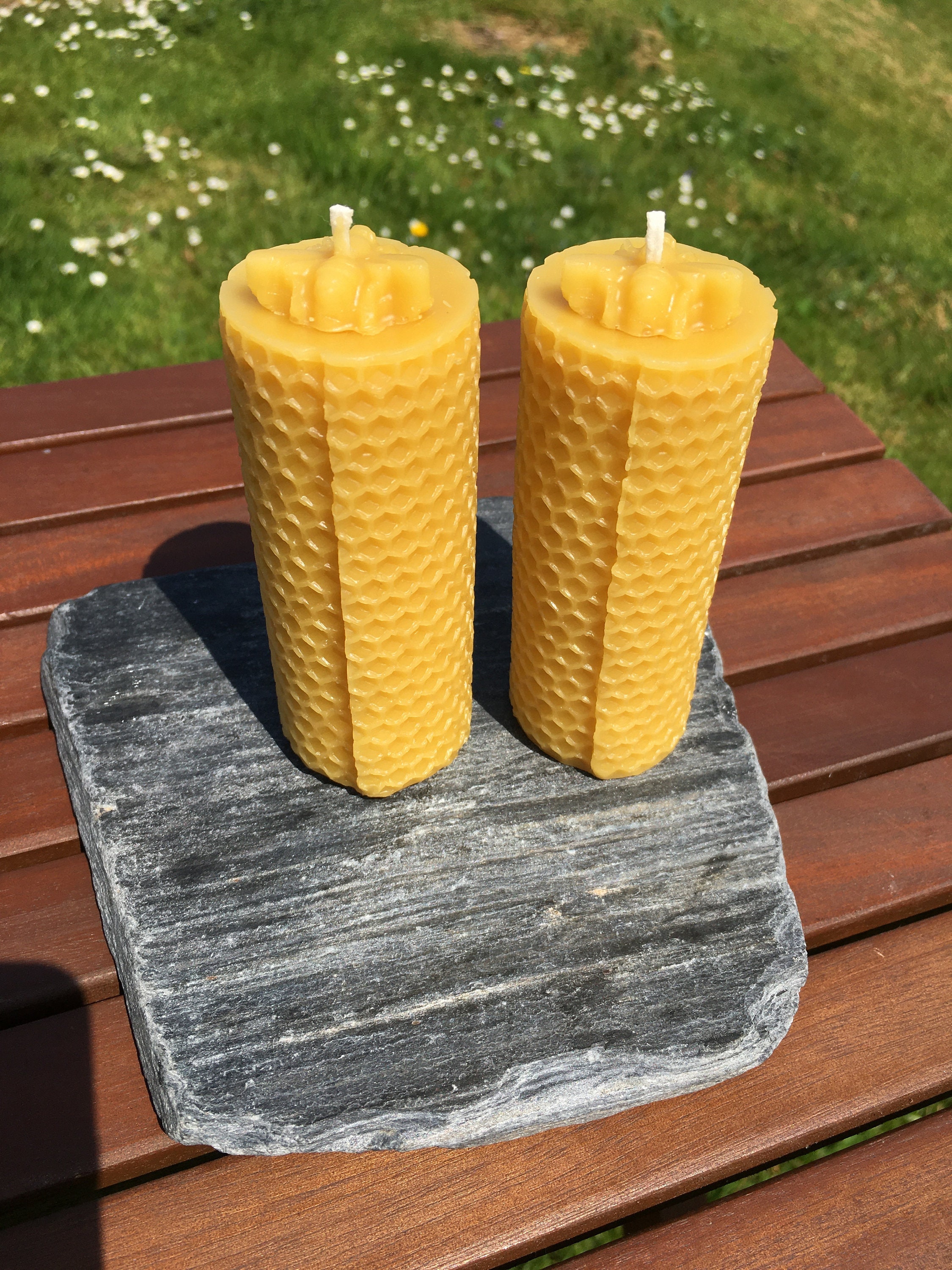 Beeswax Candles Solid Bee Pair 3.5x10.5cm. Pure Scottish