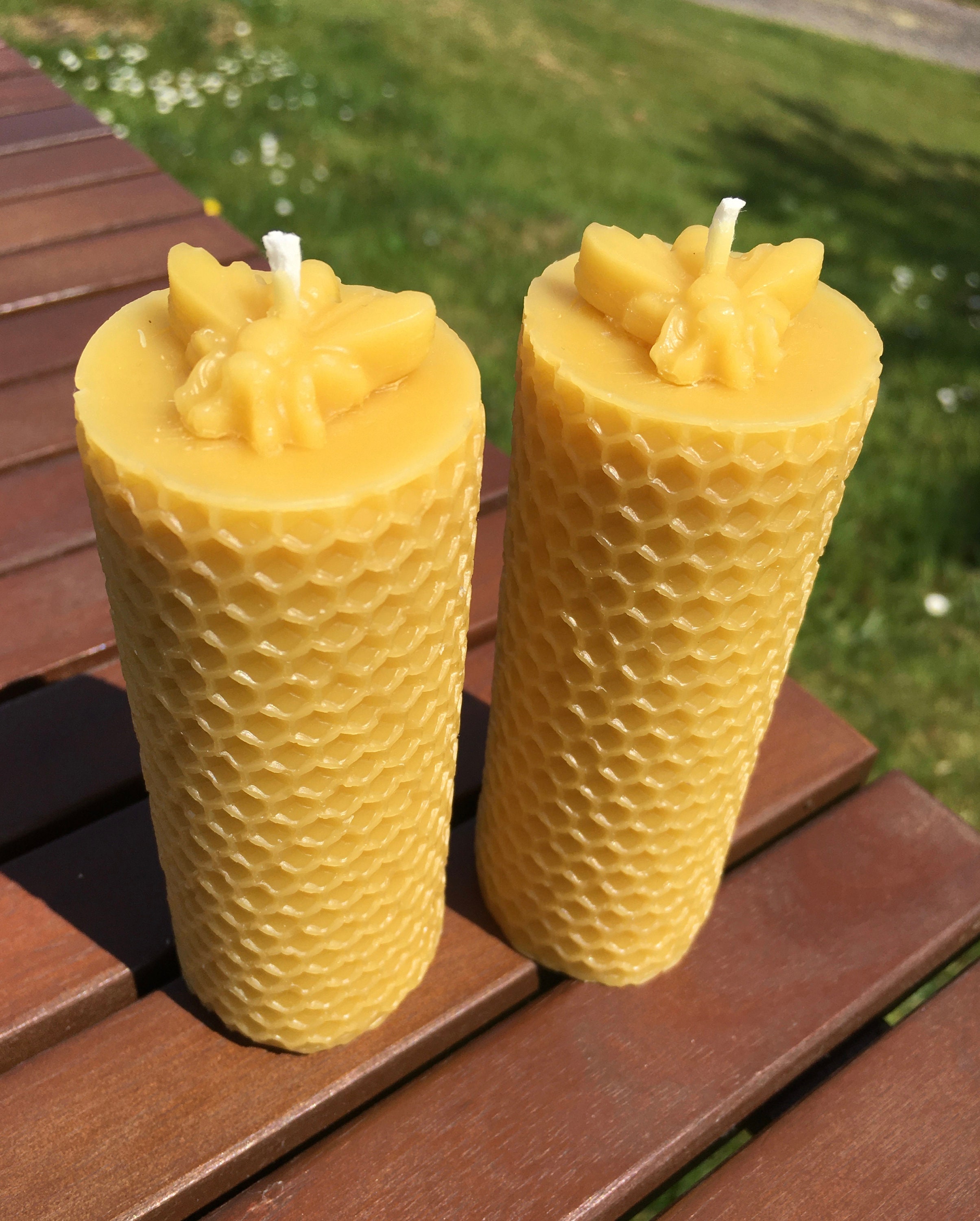Beeswax Candles Solid Bee Pair 3.5x10.5cm. Pure Scottish