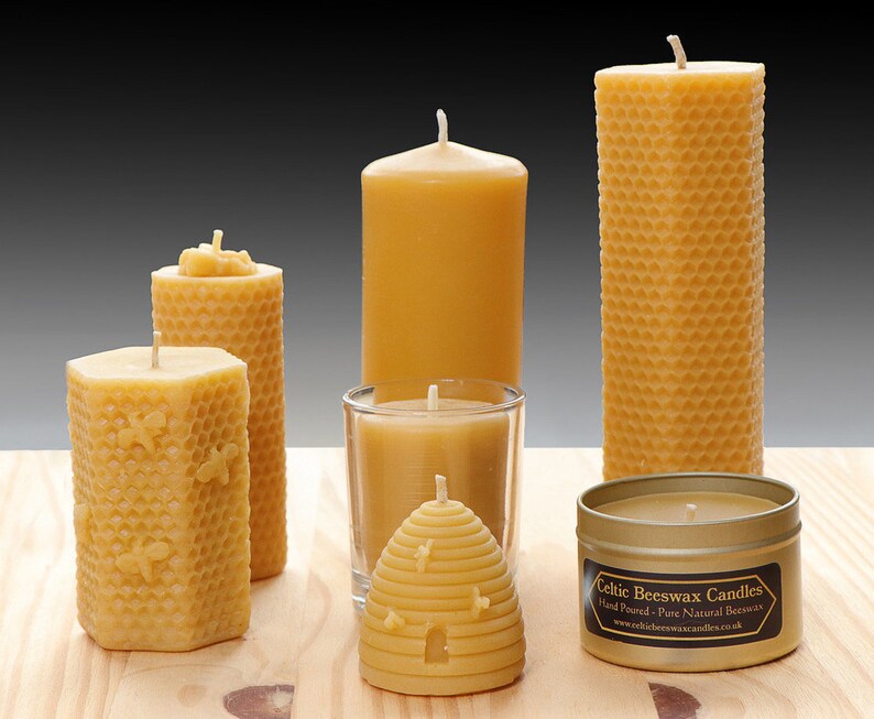 Beeswax Hexagon Pillar Candle 5x16cm, Pure Scottish Beeswax