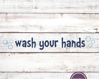 Cyfrowy plik do cięcia Wash Your Hands do winylu lub cięcia laserowego, bańki mydlane svg, plik do cięcia łazienki, umyj ręce eps, bąbelki eps, łazienka png