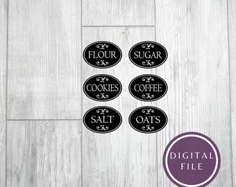SVG Kitchen Jar Labels, labels svg,  Flour Sugar svg, cricut kitchen labels, Canister svg, oval frame svg, coffee label, sugar label, flour
