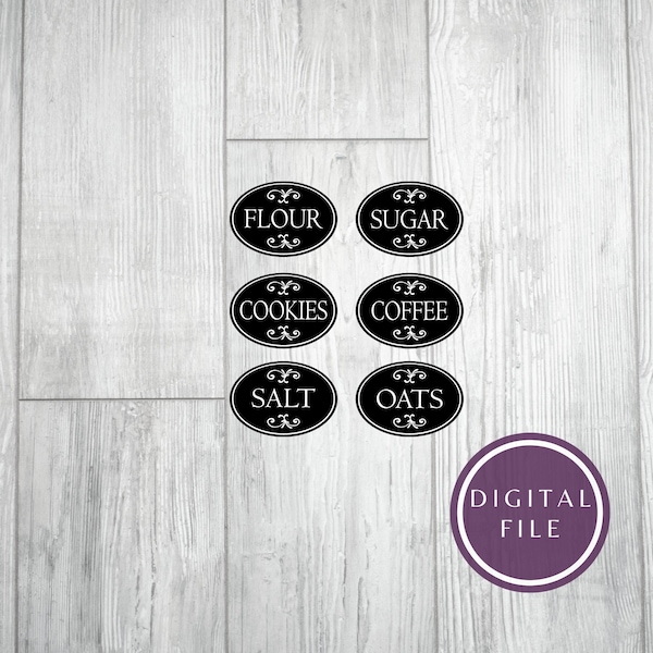 SVG Kitchen Jar Labels, labels svg,  Flour Sugar svg, cricut kitchen labels, Canister svg, oval frame svg, coffee label, sugar label, flour