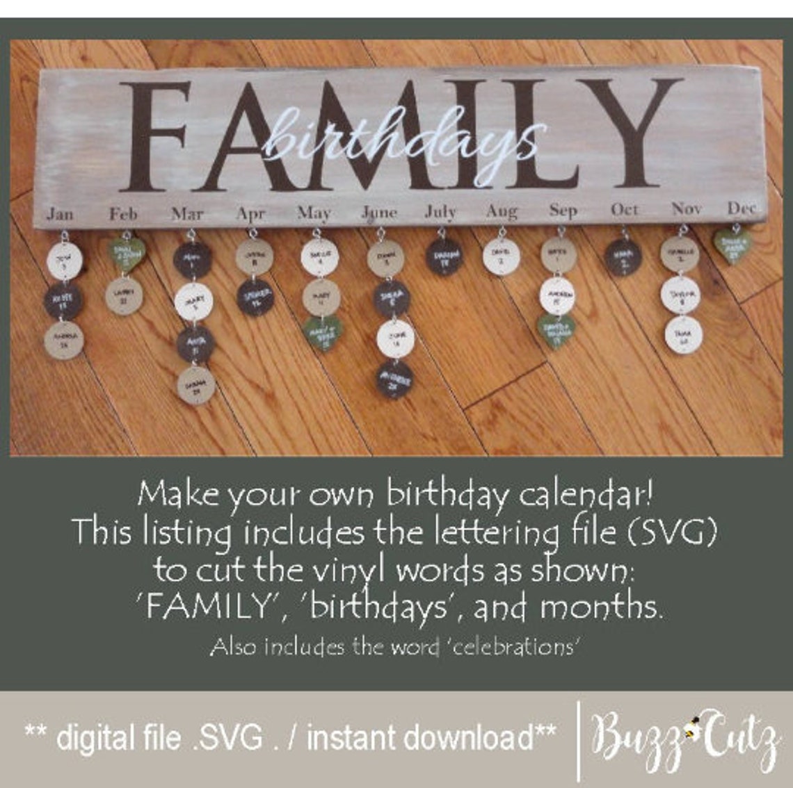 SVG Family Birthday Calendar Birthday Calendar Cricut Etsy